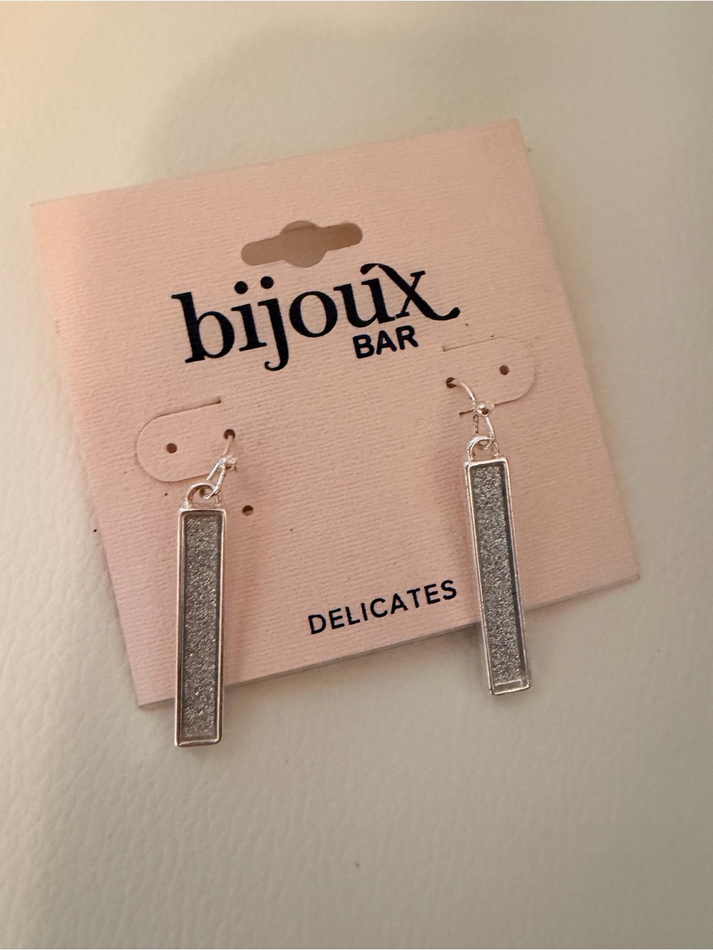 Bijoux Bar Silver Glitter Rectangle Drop Earrings